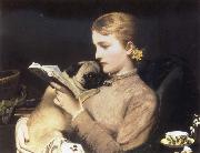 Charles Barber Girl Reading with Pug USA oil painting reproduction